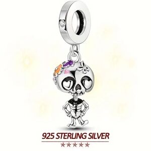 Sterling Silver Skeleton Charm with Colorful Accents